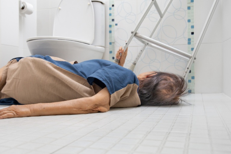 Elderly Woman Falling In Bathroom
